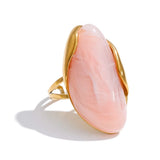 18K Gold Plated New Design Brown Green Beige Resin Geometric Stainless Steel Ring