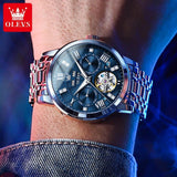 Luxury Skeleton Flywheel Automatic Watch for Men - Dual Calendar Waterproof Luminous Stainless Steel Watch