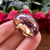 Purple Crystal Stone Inlay Domed Polished 6mm 8mm Tungsten Wedding Men Women Rings