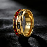 Red Opal and Meteorite Inlaid Gold Foil 6MM 8MM Men and Women Tungsten Rings