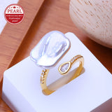 Freshwater Big Baroque Pearl Wrap Pear Cut AAA Zircon Diamond Gold Colour Ring
