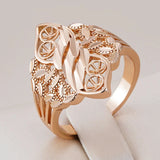 Amazing Unique Rhombus Pattern Retro Hollow Rolled 14K Rose Gold Flower Ring For Women - Fine Jewellery