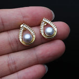 Waterdrop Design Real Multicolour Pearls AAA Zircon Diamonds Silver Stud Earrings