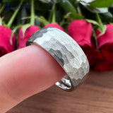 Multi-Faceted Hammered Brushed Finish 4/6/8MM Men Women Tungsten Wedding Rings