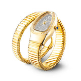 Amazing Luxury Zircon Diamond Dial Stainless Steel Quartz Wristwatch Fashion Snake Watch for WomenLady Dress Jewelry