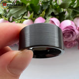Flat Band And Brushed Finish 10MM 12MM Large Men Black Tungsten Ring Comfort Fit