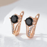 14 Karat Gold Filled Shiny Black White AAA Zircon Crystals Luxury English Earrings