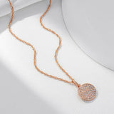 14K Filled Rose Gold White AAA Zircon Coin Round Pendant Long Women Necklace - Party Daily Matching Jewellery