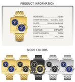 Golden Top Brand Luxury Men's Watches - Stainless Steel Quartz Clock Two Time Zone Unique Wristwatches - The Jewellery Supermarket