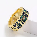 18KGP Gold Creative Handmade Bohemian Pattern Colourful Enamel Ring