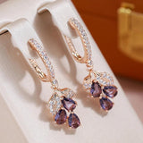 Luxury Vintage Style 14K Rolled Rose Gold Purple AAA Zircon Crystals Earrings for Women - Ethnic Wedding Jewellery