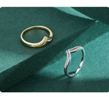 Romantic V Shape High Quality AAAA Lab Created Diamond Silver Sparkling Rings