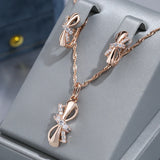 Luxury 14K Rolled Rose GoldCute Bowknot AAA Zircon Diamonds Pendant And Necklace For Women - Trendy Jewellery