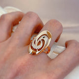 New Fashion 14K Rolled Gold Unusual Geometry AAA Zircon Diamonds Big Rings Fine Jewellery