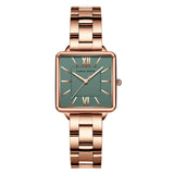 Elegant Green Dial Roman Square Ladies Rose Gold Plated Case Watches Quartz Stainless Steel Fashion Wristwatches