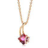 Trendy Flower Design Filled 14K Rose Gold Square Garnet Red AAA Zircon Crystals Necklace - Fine Jewellery