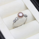Genuine Pink/Black/White/Purple/Grey Pearl AAA Zircon Diamonds Silver Rings