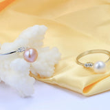 8-9mm Round Freshwater Cultured Pearl Crystal AAA Zircon Diamonds Silver Rings