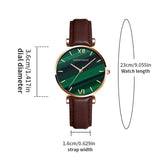 New Elegant Ladies Watch with Quartz Movement Green Peacock Stone Dial  Casual Leather Rose Plated Gold Watches