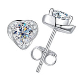 Elegant Heart Shape Flower 1ct D Colour Moissanite Diamonds Earrings for Women - Silver Sparkling Fine Jewellery