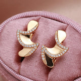 14K Filled Gold Edge Inlay AAA Zircons Diamonds Unique Folding Clip Fashion Earrings