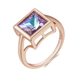 14K Rolled Gold Vintage Design Square Gradient AAA Zircon Crystal Hollow Glossy Ring