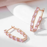 Awesome Shiny Rolled 14K Rose Gold Pink AAA Zircon Crystals Full Paved Drop Earrings, Luxury Party Fine Jewellery