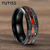 Meteorite Dark Red Dinosaur Bone Chips Inlaid 6/8mm Tungsten Carbide Rings