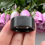 Flat Band And Brushed Finish 10MM 12MM Large Men Black Tungsten Ring Comfort Fit