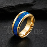 Blue Opal Gold Foil Inlay Domed Polished 6/8mm Tungsten Men Women Wedding Rings