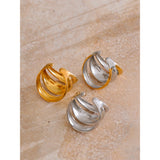 18K Gold Plated Glossy Stainless Steel Layered Hollow Distinctive Geometric Open Ring