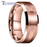 Beveled Brushed Polished Finish 8mm Men Women Two Tone Tungsten Wedding Rings