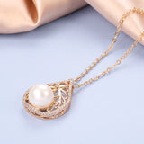 Luxury Water Drop Rolled 14K Rose Gold AAA Zircon Diamonds Pearl Necklace for Women -  Charming Fine Jewellery