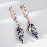 14 Karat Rolled Gold Purple With Blue AAA Zircon Crystals Leaf Drop Earrings