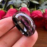 Purple Crystal Stone Inlay Domed Polished 6mm 8mm Tungsten Wedding Men Women Rings
