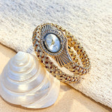 Snake Head Embellished Crystals Hollow-Out Woven Steel Bracelet Women's Watch