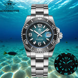 Fashion Blue 41mm AR Coated Waterproof 20Bar Luminous Diving Quartz Steel Watches