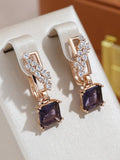 Luxury Large Square AAA Purple Zircon Crystals 14K Rolled Rose Gold Dangle Earrings - Vintage Style Jewellery