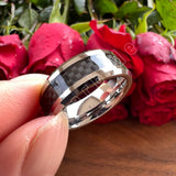 Carbon Fiber Inlay Beveled Polished Classic 8MM Men Women Tungsten Carbide Rings