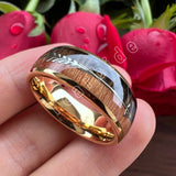 Double Wood And Steel Arrow Inlay 6/8MM Mens Womens Tungsten Carbide Rings