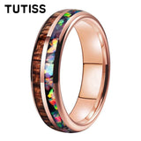 Inlaid Hawaiian Koa Wood Crushed Fire Opal 6/8mm Black Tungsten Carbide Rings