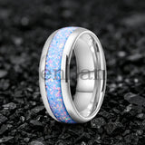 Rainbow Fire Opal Inlay 4/6/8mm Tungsten Carbide  Men Women Comfort Fit Rings