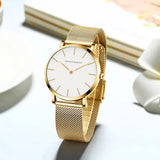 New Simple Elegant Rose Gold Tone Stainless Steel Women Bracelet Watch - Quartz Movement Steel Mesh Watches