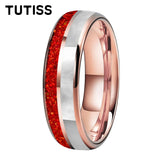 Dome Double Groove Inlaid With Red opal And Mother Of Pearl Shell 6/8mm Tungsten Rings