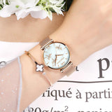 New Elegant Dragonfly Design White Oyster Pearl Shell Scallop Dial Quartz Ladies Watch Stainless Steel Women Watches