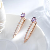 Terrific Oval Rolled 14K Rose Gold Purple AAA Zircon Crystals Personality Long Dangle Earrings - Fashion Jewellery