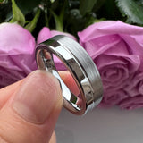 Offset Groove Polished Brushed Finish 6MM 8MM Womens Mens Tungsten Carbide Rings