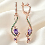 14K Gold Filled Purple AAA Zircon Crystals Unique Birdie Design Trendy Dangle Earrings