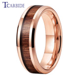 New Koa Wood Inlay Beveled Polished 6mm 8mm Tungsten Ring for Men Women