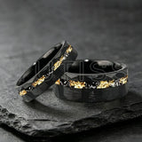 Mens 6/8mm Black Gold Meteorite Gold Foil Tungsten Carbide Rings Men's Wedding Rings